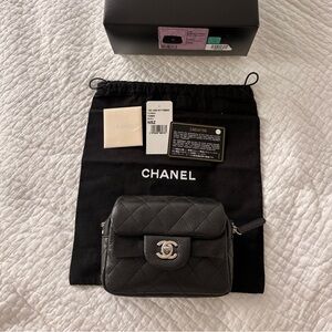 Chanel Black Caviar Mini Flap Wallet on Chain Crossbody SHW